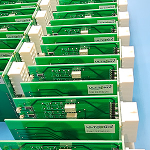 A group of green electrical boards.